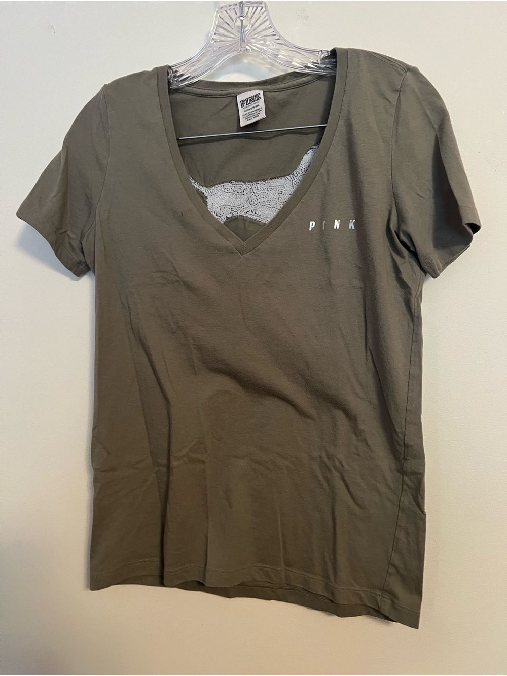 PINK Victoria's Secret Olive Green V-Neck Tee